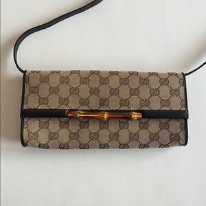 Gucci Vintage Bamboo GG Monogram Canvas Clutch & Crossbody Bag